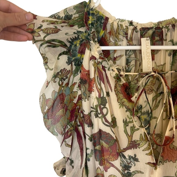 Ulla Johnson Adrienne Silk Ruffle Dress Cream Floral Size 4 Wedding Formal - Picture 9 of 16